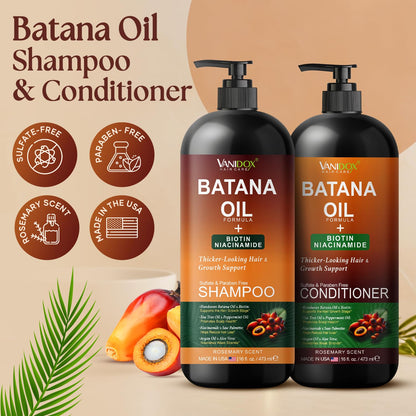 VANIDOX Batana Oil Shampoo & Conditioner Set – Biotin & Niacinamide, Sulfate-Free, 2 x 16 fl oz