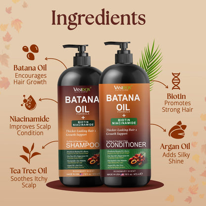 VANIDOX Batana Oil Shampoo & Conditioner Set – Biotin & Niacinamide, Sulfate-Free, 2 x 16 fl oz