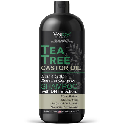 VANIDOX Tea Tree Oil Shampoo with Castor Oil – Itchy Scalp Relief & Fuller Hair (16 oz) | Made in USA