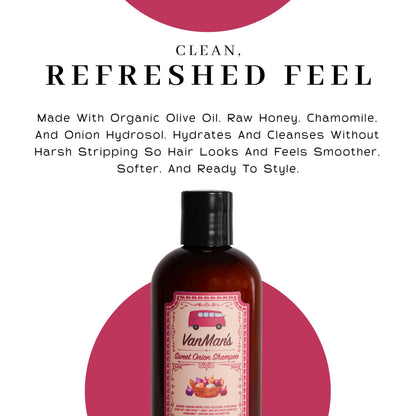 VanMan Sweet Onion Shampoo – Gentle Organic Hydrosol Formula with Olive Oil & Honey, 8 oz