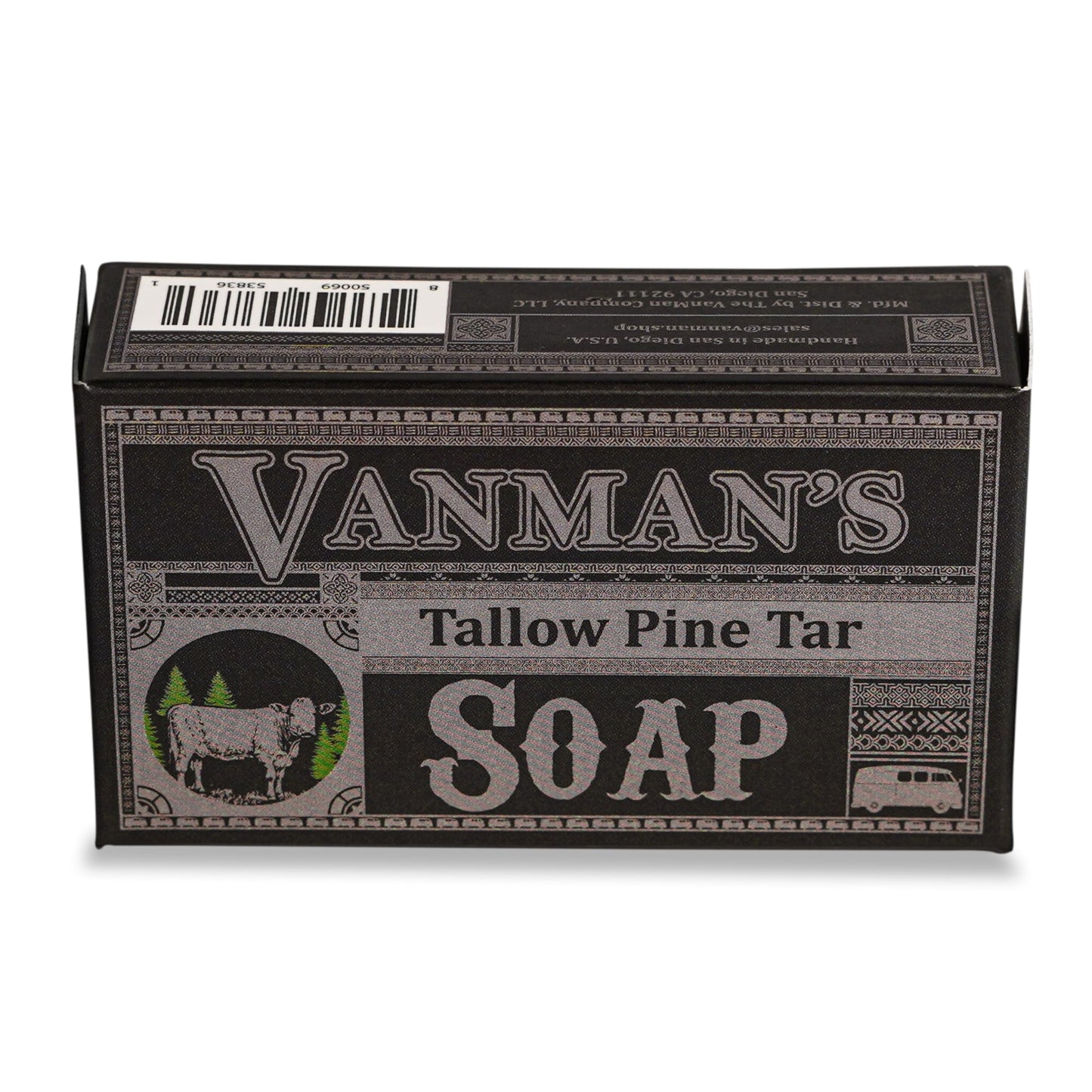 VanMan Tallow & Pine Tar Soap Bar | Grass-Fed Beef Tallow, Oatmeal & Charcoal | Exfoliating Face & Body – 3.8oz | The VanMan Company