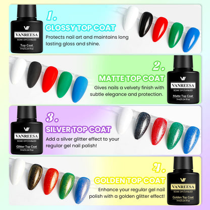 VANREESA 60-Pcs Gel Nail Polish Set: 55 Colors + Base Coat & 4 Top Coats for Home Manicure