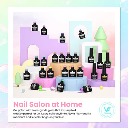VANREESA 24 Pcs Gel Nail Polish Set – Trendy Spring Colors with Base Coat & 4 Top Coats | DIY Manicure Kit