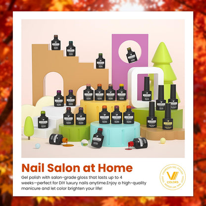 VANREESA 24-Piece Fall Gel Nail Polish Set – 19 Colors + Base Coat & 4 Top Coats