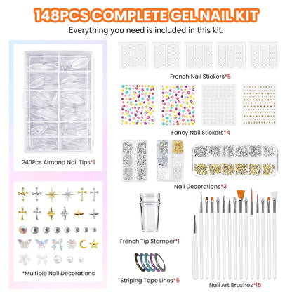 VANREESA 148Pcs Gel Nail Kit with UV Lamp – 60 All-Season Colors, Almond Tips & Drill