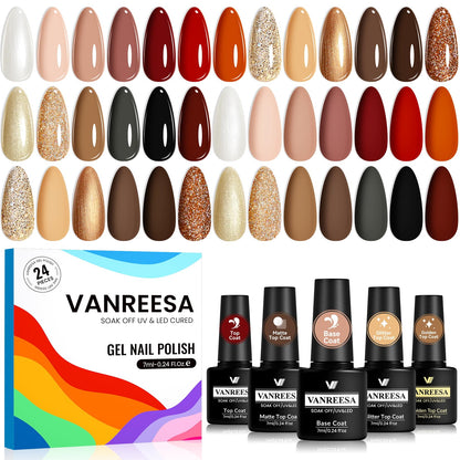 VANREESA 24-Piece Gel Nail Polish Set | 19 Colors + Base Coat & 4 Top Coats