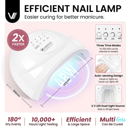 VANREESA Gel Nail Polish Kit with UV Light – 53 Pcs Complete Nail Set