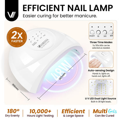 VANREESA 53-Piece Gel Nail Polish Kit with UV Lamp — 36 Colors + Base & 4 Top Coats