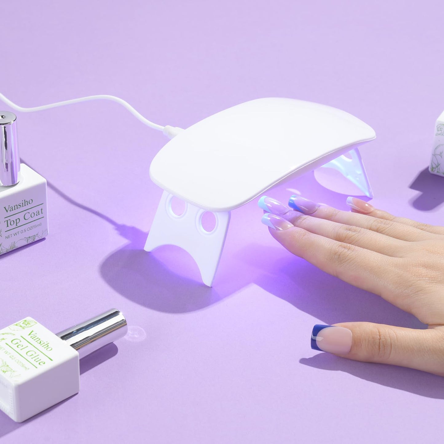 Vansiho French Gel Nails Kit – Short Square French Tip Press-On Nails & DIY Nail Lamp