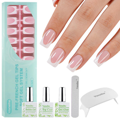 Vansiho Pink Deep French Gel Nails Kit – 3-in-1 Short Square Press-On Tips for DIY Nail Art