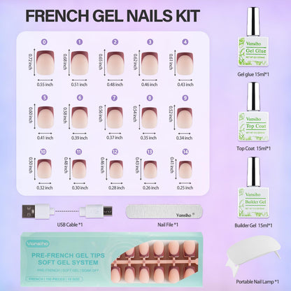 Vansiho French Gel Nails Kit – Short Square French Tip Press-On Nails & DIY Nail Lamp