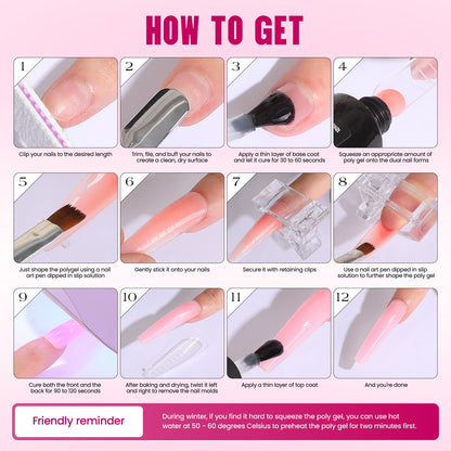 VANSISOS Poly Gel Nail Kit for Beginners - 14 Color Gel Nail Extension Set + UV Lamp