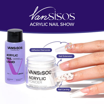 VANSISOS Acrylic Nail Kit Starter – Clear Powder & Liquid Set for Beginners