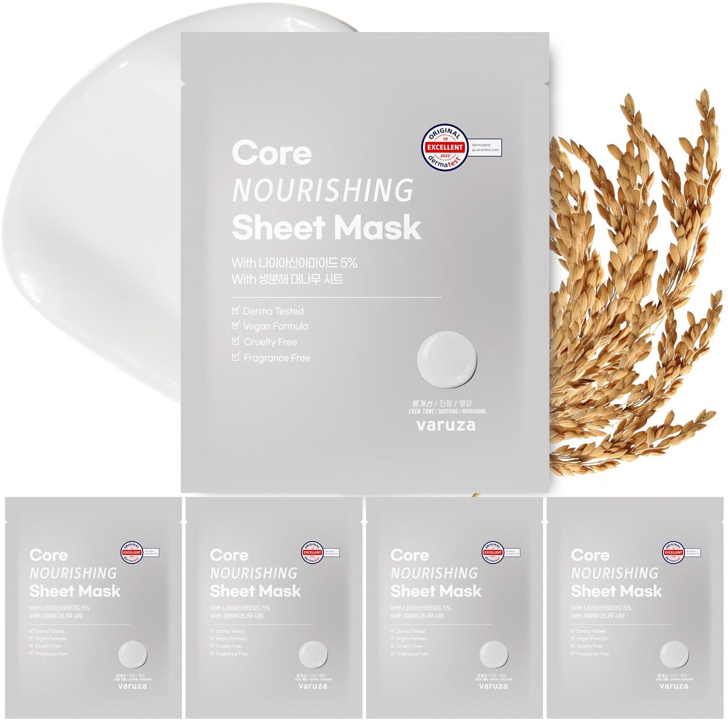 Varuza Core Nourishing Sheet Masks – 5% Niacinamide Hydration for Dry Skin (5 Count)