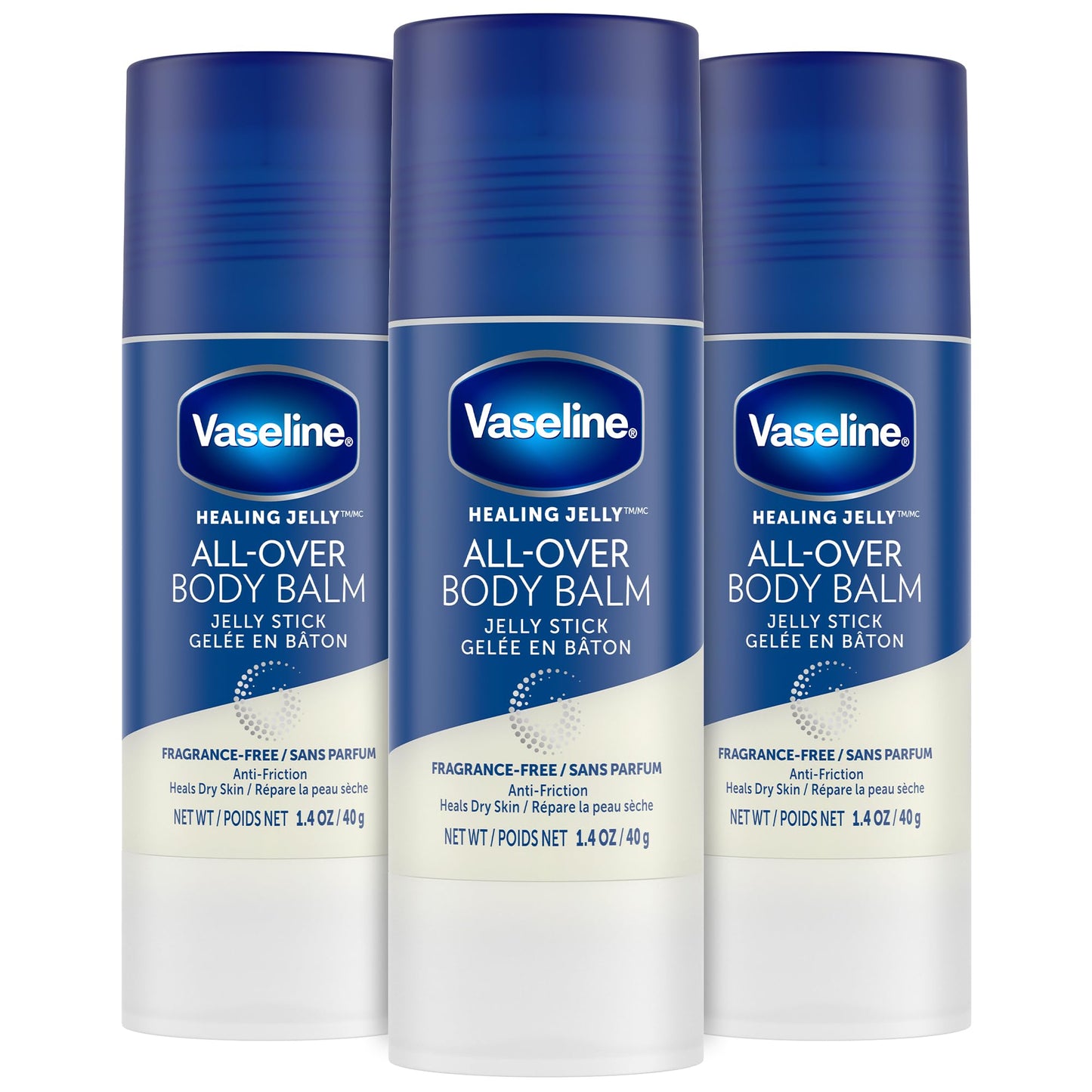 Vaseline All-Over Body Balm Stick 3-Pack – Non-Greasy, Fragrance-Free