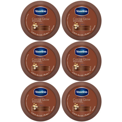 Vaseline Cocoa Glow Body Cream 6-Pack – 48H Moisture, Cocoa Butter & Vitamin E, Travel-Size 2.53 fl oz Each