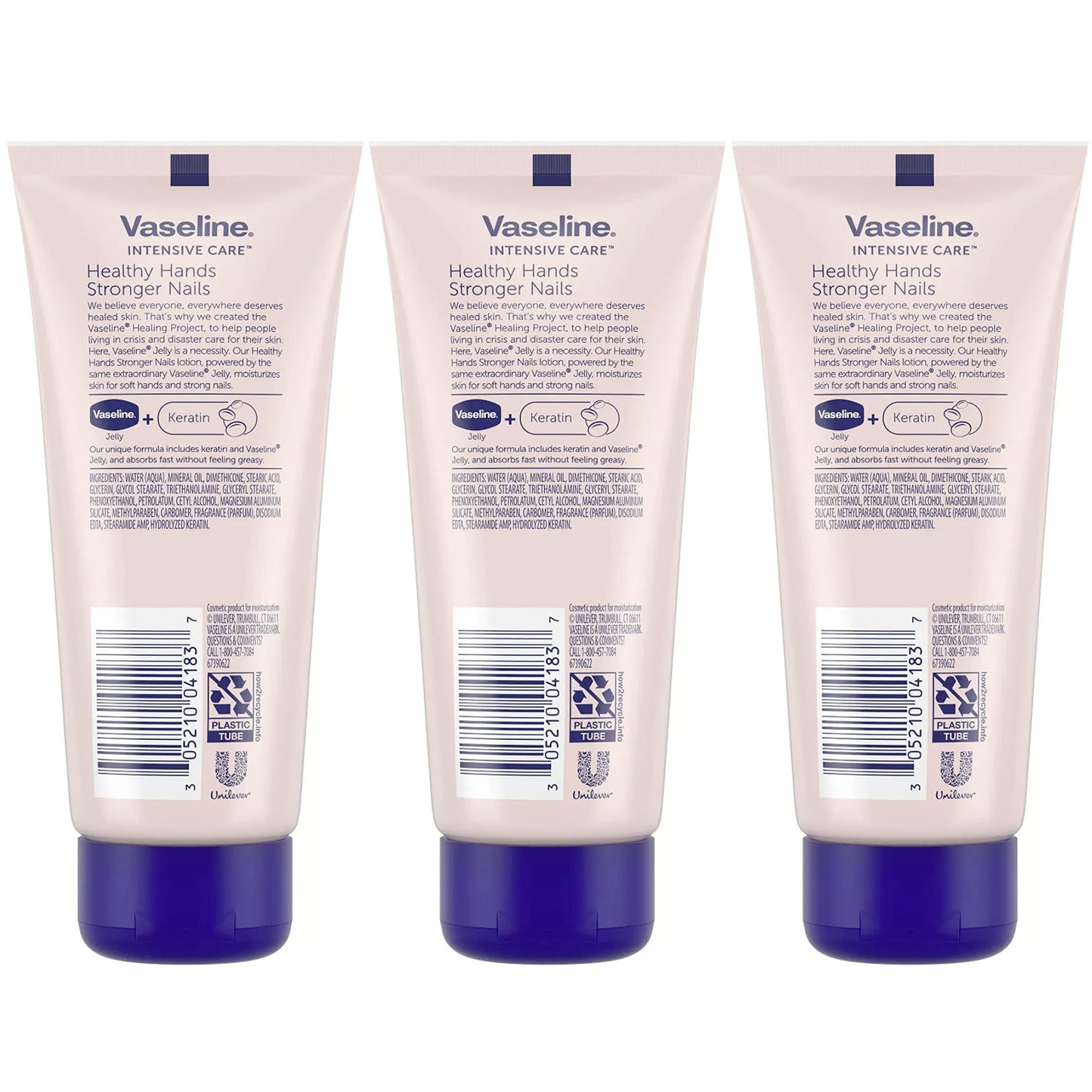 Vaseline Lotion Healthy Hands Stronger Nails with Keratin – 3-Pack, 3.4 oz Each