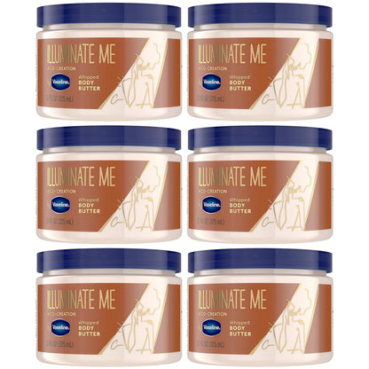 Vaseline Illuminate Me Whipped Body Butter – 11 oz, Pack of 6 for Glowing, Hydrated Skin