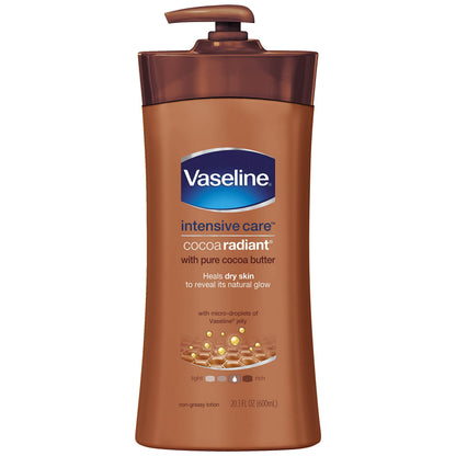 Vaseline Intensive Care Cocoa Radiant Body Lotion, 20.3 oz – Deep Moisturizing, Non-Greasy