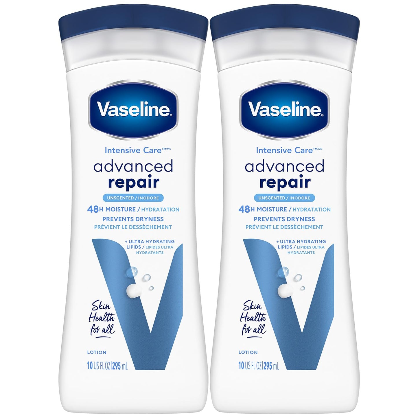 Vaseline Intensive Care Lotion Unscented – Advanced Repair 2-Pack, Non-Greasy Moisturizer