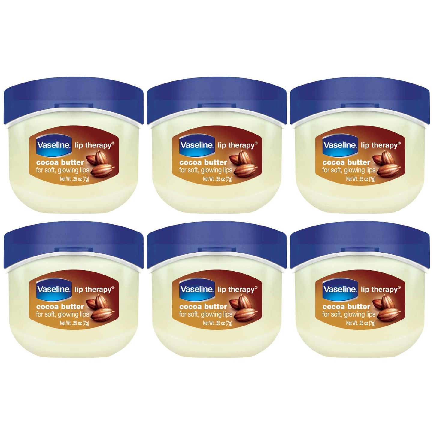 Vaseline Lip Therapy Cocoa Butter 6-Pack – Mini Lip Balms (0.25 oz each)