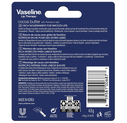 Vaseline Lip Therapy Cocoa Butter Lip Balm – 6 Pack, 0.16 oz Each
