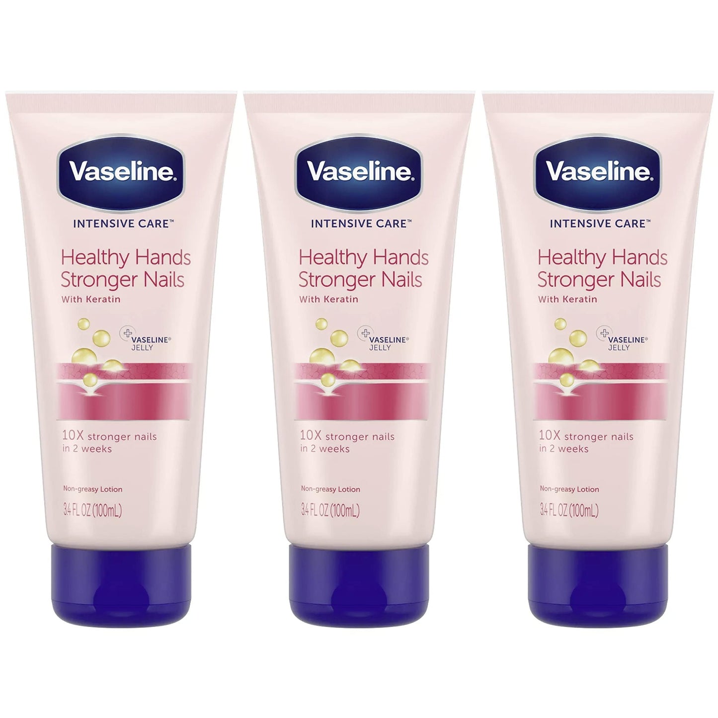 Vaseline Lotion Healthy Hands Stronger Nails with Keratin – 3-Pack, 3.4 oz Each