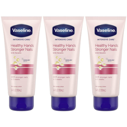 Vaseline Lotion Healthy Hands Stronger Nails with Keratin – 3-Pack, 3.4 oz Each