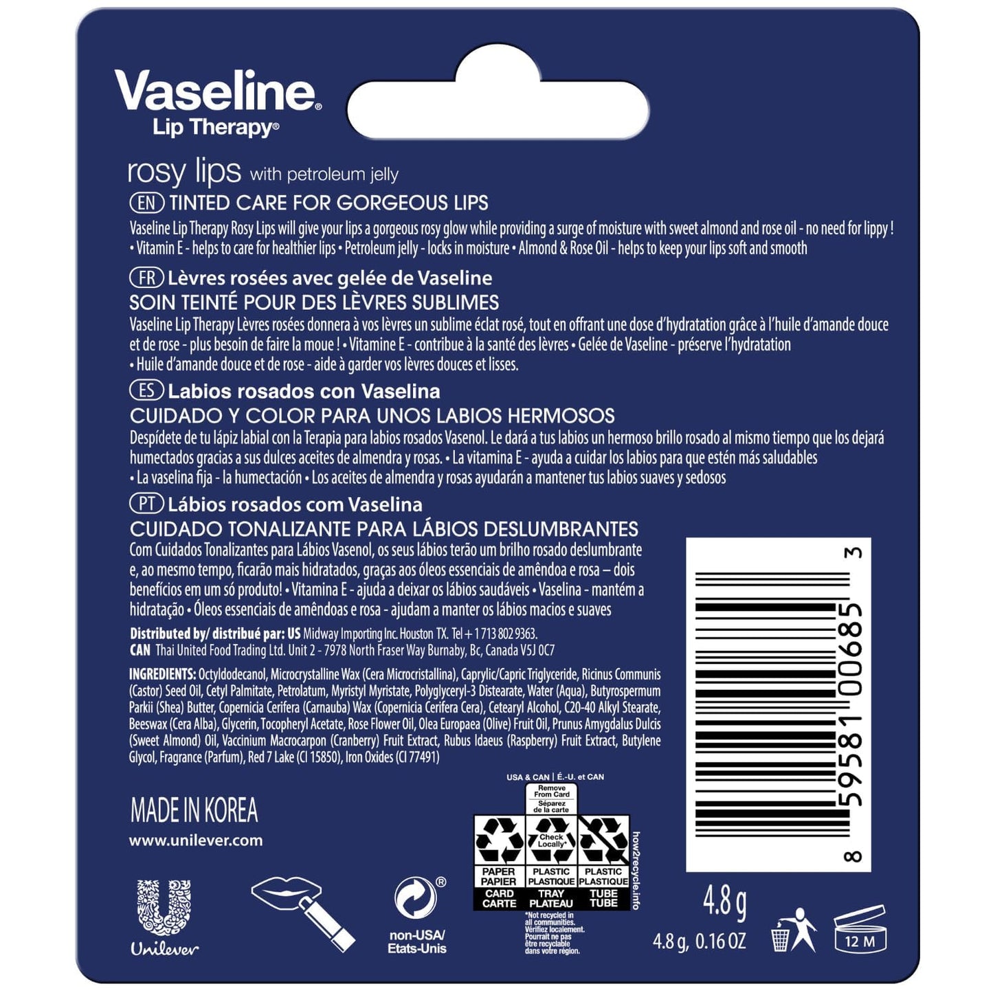 Vaseline Lip Therapy Rosy Lips 12-Pack – Rosy Lip Balm for Dry Lips (0.16 oz Each)