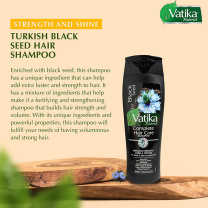 Vatika Naturals Turkish Black Seed Strength & Shine Shampoo – 400ml, Sulfate & Paraben Free