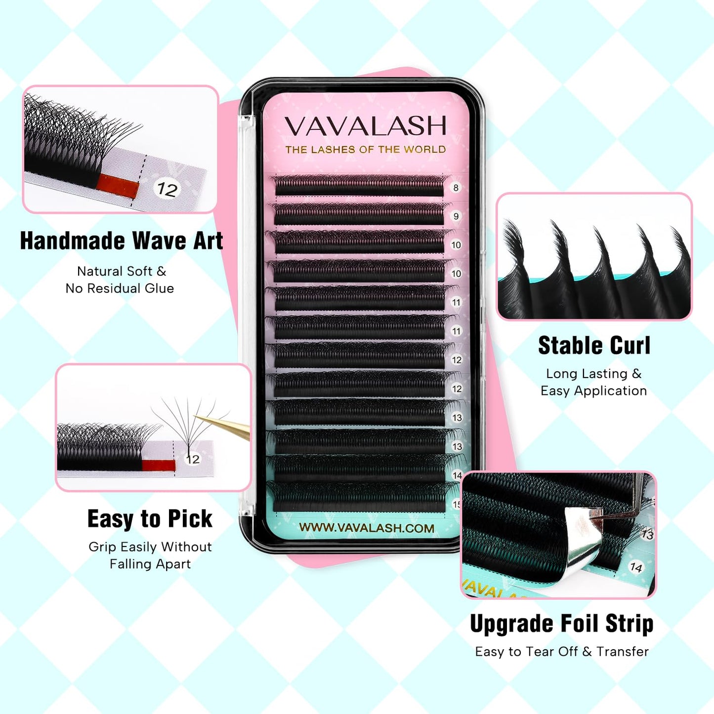 VAVALASH 7D W Shape Eyelash Extensions – Premade Fans, 0.07 D Curl, Matte Black