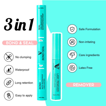 VAVALASH 3-in-1 Clear Lash Bond & Seal Glue for DIY Lashes – Waterproof, 6-7 Day Hold + Remover (White)