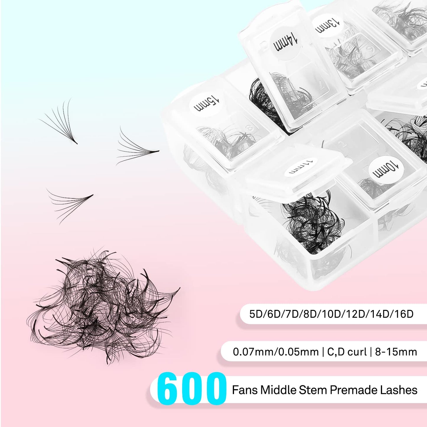 VAVALASH 600 Fans Premade Lash Fans – Premium Premade Loose Fans 5D-24D, Thin Base