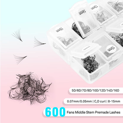 VAVALASH 600 Fans Premade Lash Fans – Premium Premade Loose Fans 5D-24D, Thin Base