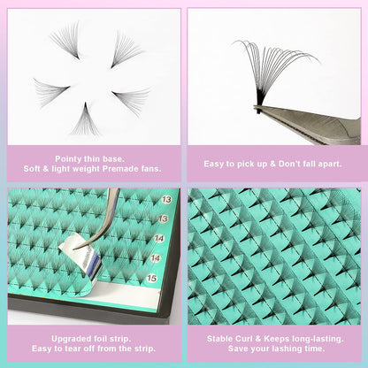 VAVALASH Premade Fans Eyelash Extensions — 320 Fans Tray (16D-0.03-C, Middle Stem, Heat Bonded)