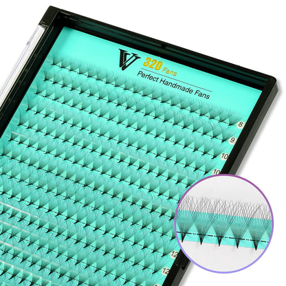 VAVALASH Premade Fans Eyelash Extensions — 320 Fans Tray (16D-0.03-C, Middle Stem, Heat Bonded)