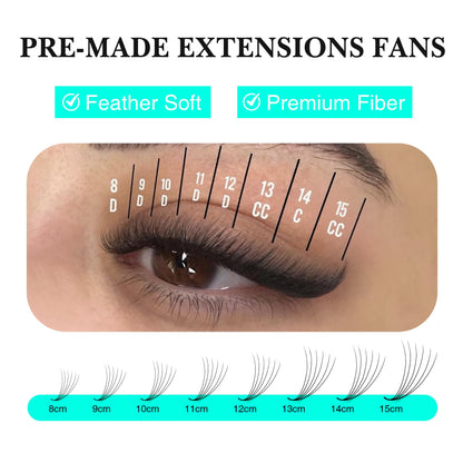 VAVALASH Premade Fans Eyelash Extensions – 6D-16D, 0.05/0.07 Thick, C/D Curl, Mixed Length 8-15mm