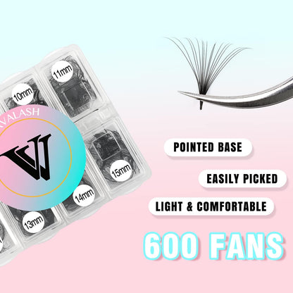 VAVALASH 600 Premade Lash Fans (5D–24D) – 8–15mm Promade Loose Fans, Thin Base