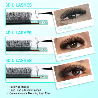 VAVALASH U 5D Lash Extensions – C Curl 0.07mm, 8–15mm Mix Tray, 5D UU Lash Fans, U-Shaped Natural Wispy Lashes