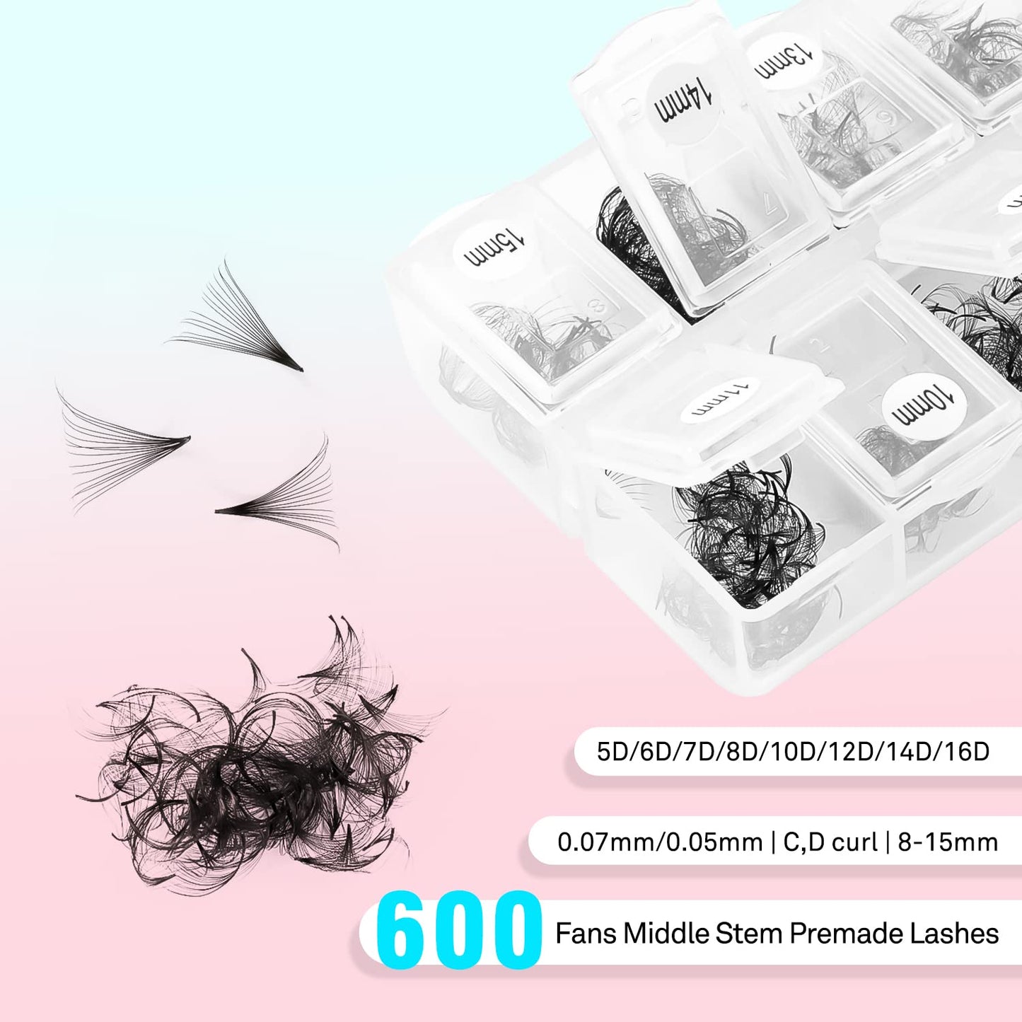 VAVALASH 600 Premade Lash Fans – 5D to 24D, 8–15mm, Thin Base, Korean PBT