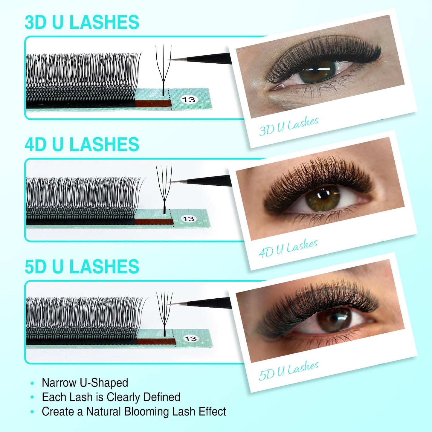 VAVALASH U 5D Lash Extensions D Curl 0.07mm | 8-15mm Mix Tray | U Shaped Natural Wispy Volume Lashes