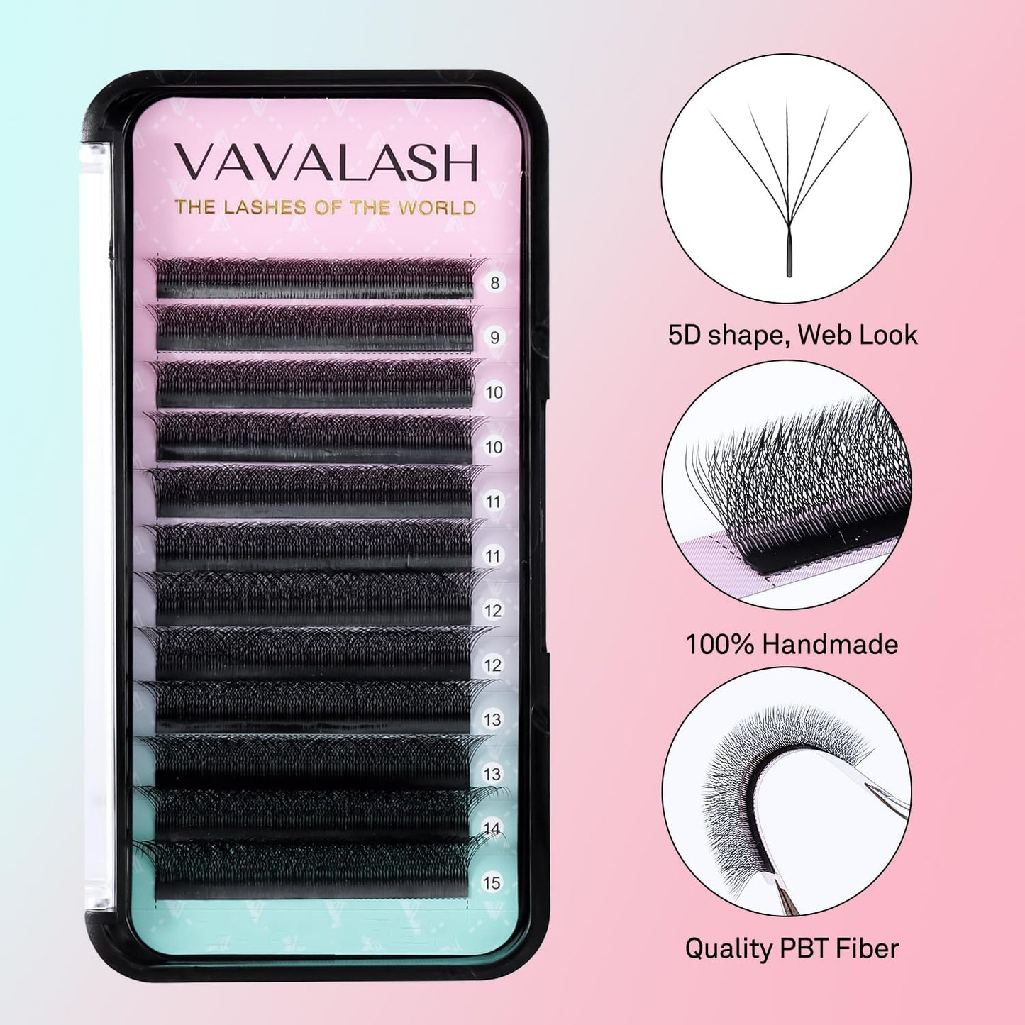 VAVALASH W-shaped 5D Premade Fans Lash Extensions – 0.07 D Curl, 14mm