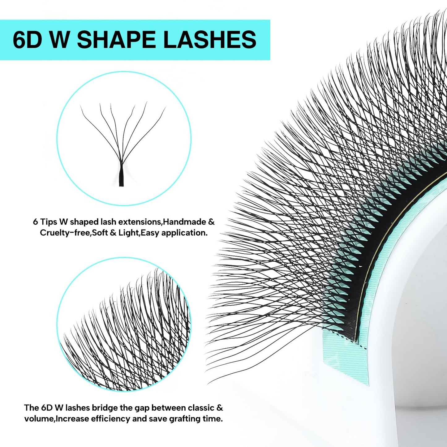 VAVALASH 6D W Shape Premade Fans - 0.07 D Curl Matte Black Lash Extensions (9mm)