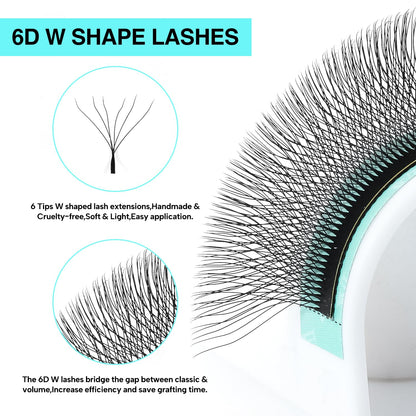 VAVALASH 6D W Shape Premade Fans - 0.07 D Curl Matte Black Lash Extensions (9mm)