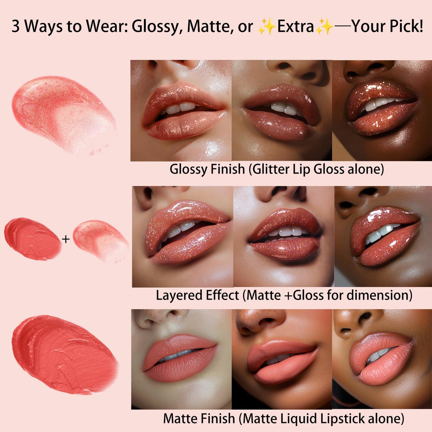 VavaSans Rose Pink Lip Plumper Gloss – Matte Lip Color, Glossy Shine, Long-Lasting