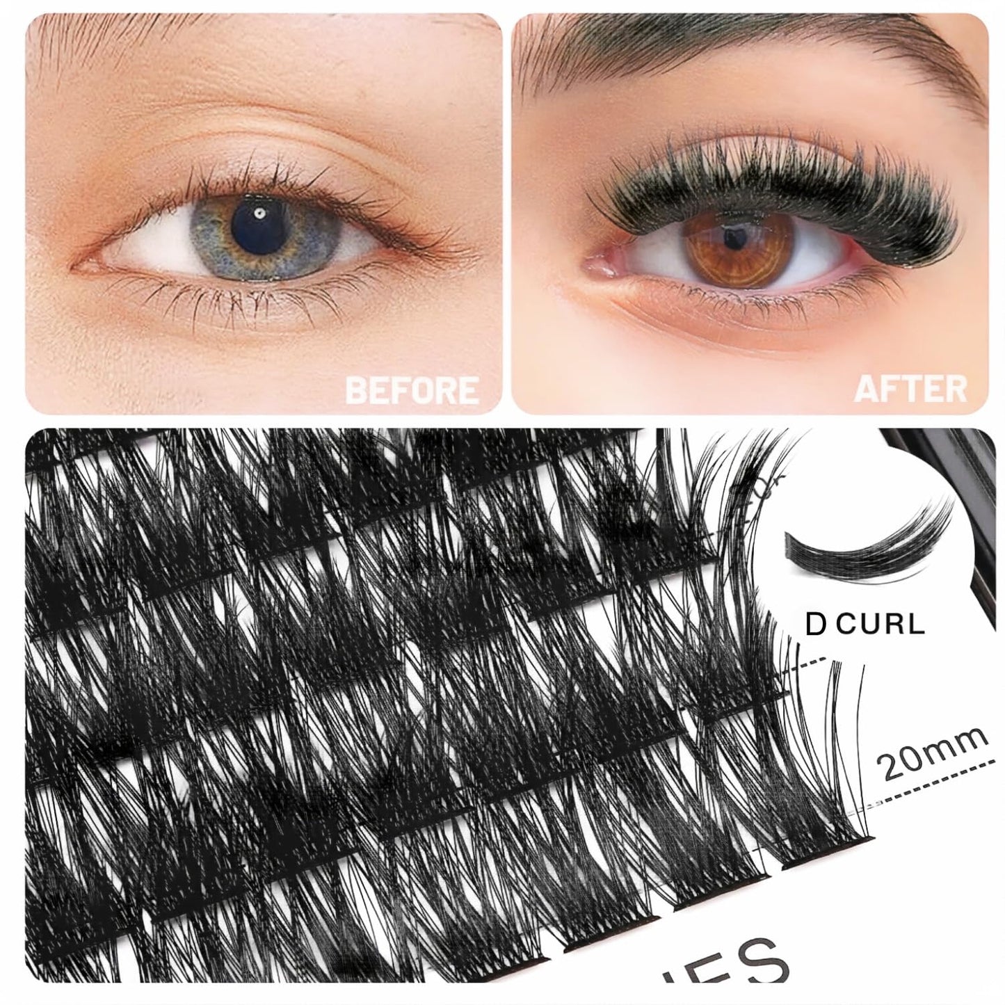 Vayator Lashes Mixed Kit – 8–20mm DD Curl & D Curl False Lashes with Lash Bond & Seal