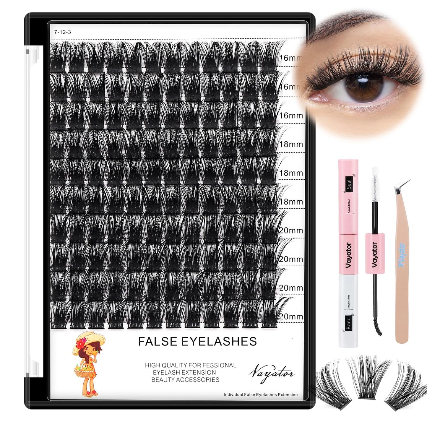 Vayator Lashes Mixed Kit – 8–20mm DD Curl & D Curl False Lashes with Lash Bond & Seal