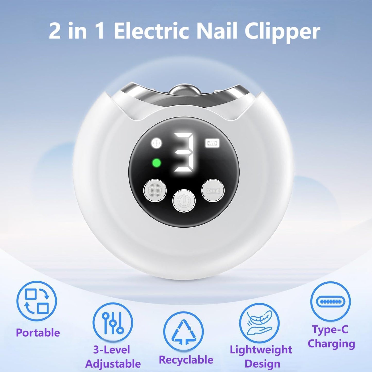 VBXBKC Electric Nail Clipper — 3-Speed with LCD Display, USB-C Rechargeable, 360° Storage