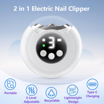 VBXBKC Electric Nail Clipper — 3-Speed with LCD Display, USB-C Rechargeable, 360° Storage
