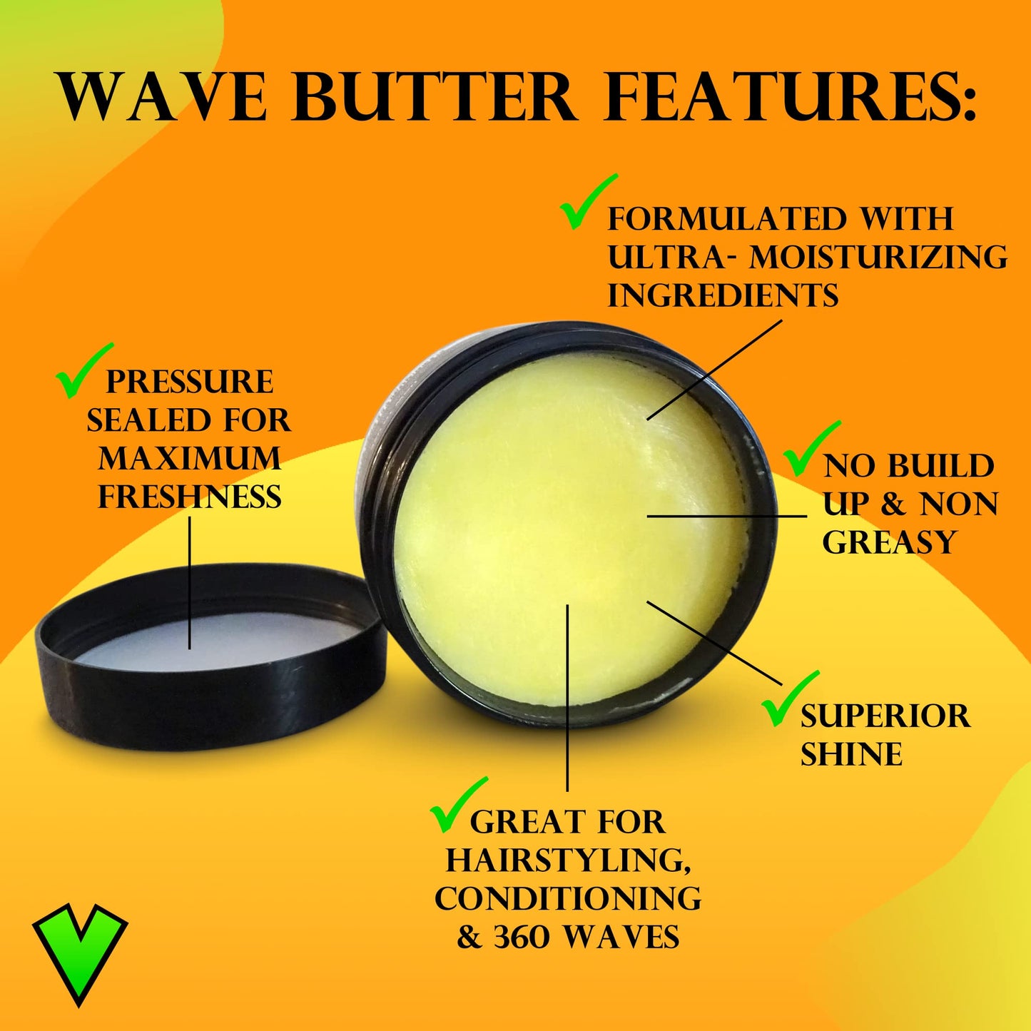 Veeta Superior Wave Grease - Maximum Shine, Non-Greasy Shea & Tangerine Wave Conditioner for Men (4 oz)